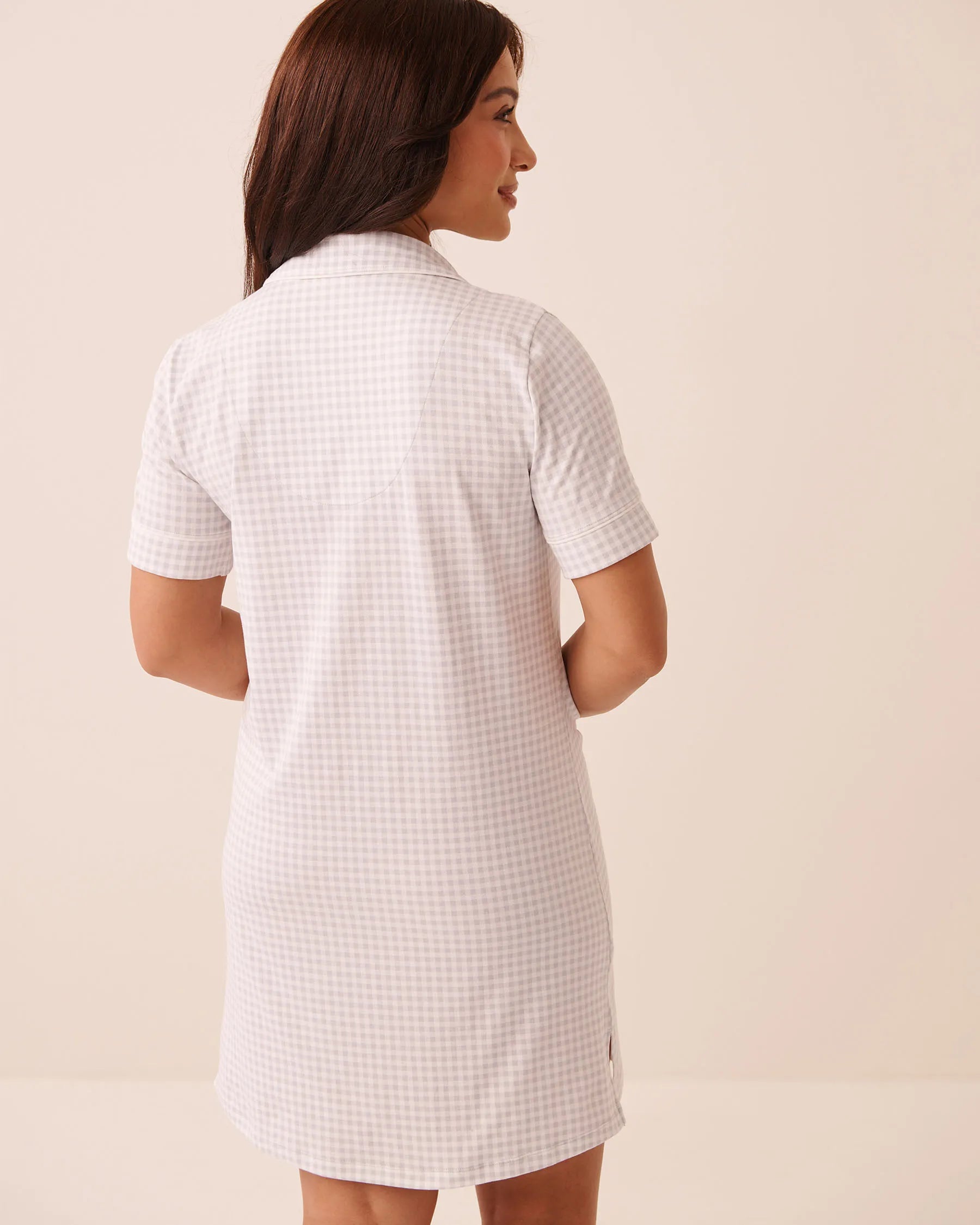 La Vie en Rose Quiet Gray Gingham Women Cotton Button-Down Sleepshirt SKU: 40500490_P00516 Image 02
