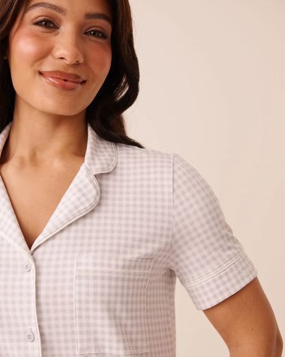 La Vie en Rose Quiet Gray Gingham Women Cotton Button-Down Sleepshirt SKU: 40500490_P00516 Image 03