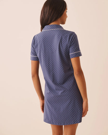 La Vie en Rose Crown Blue Dot Women Cotton Button-Down Sleepshirt SKU: 40500490_P40574 Image 02