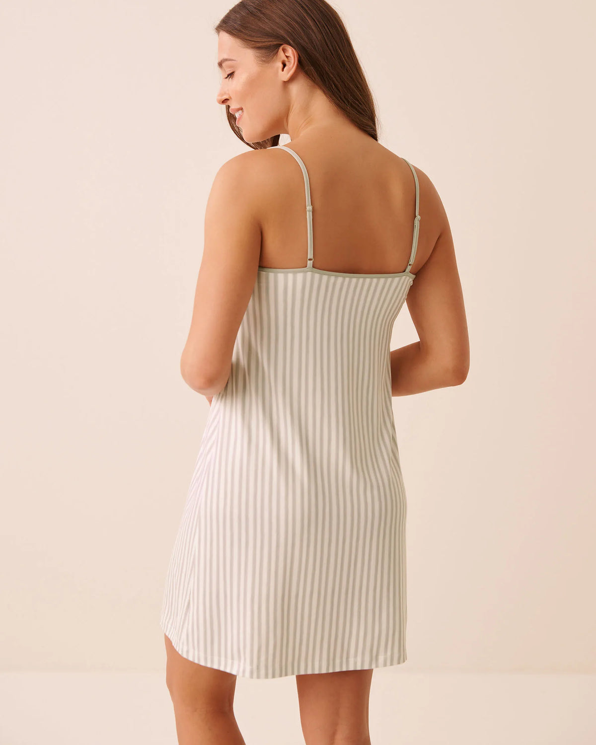 La Vie en Rose Snow White Desert Sage Stripe Women Super Soft Striped Nightie with Shelf Bra SKU: 40500493_P10609 Image 02
