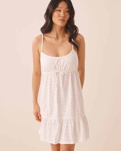 La Vie en Rose Snow White Women Cotton Eyelet Tiered Nightie SKU: 40500494_10011 Image 01