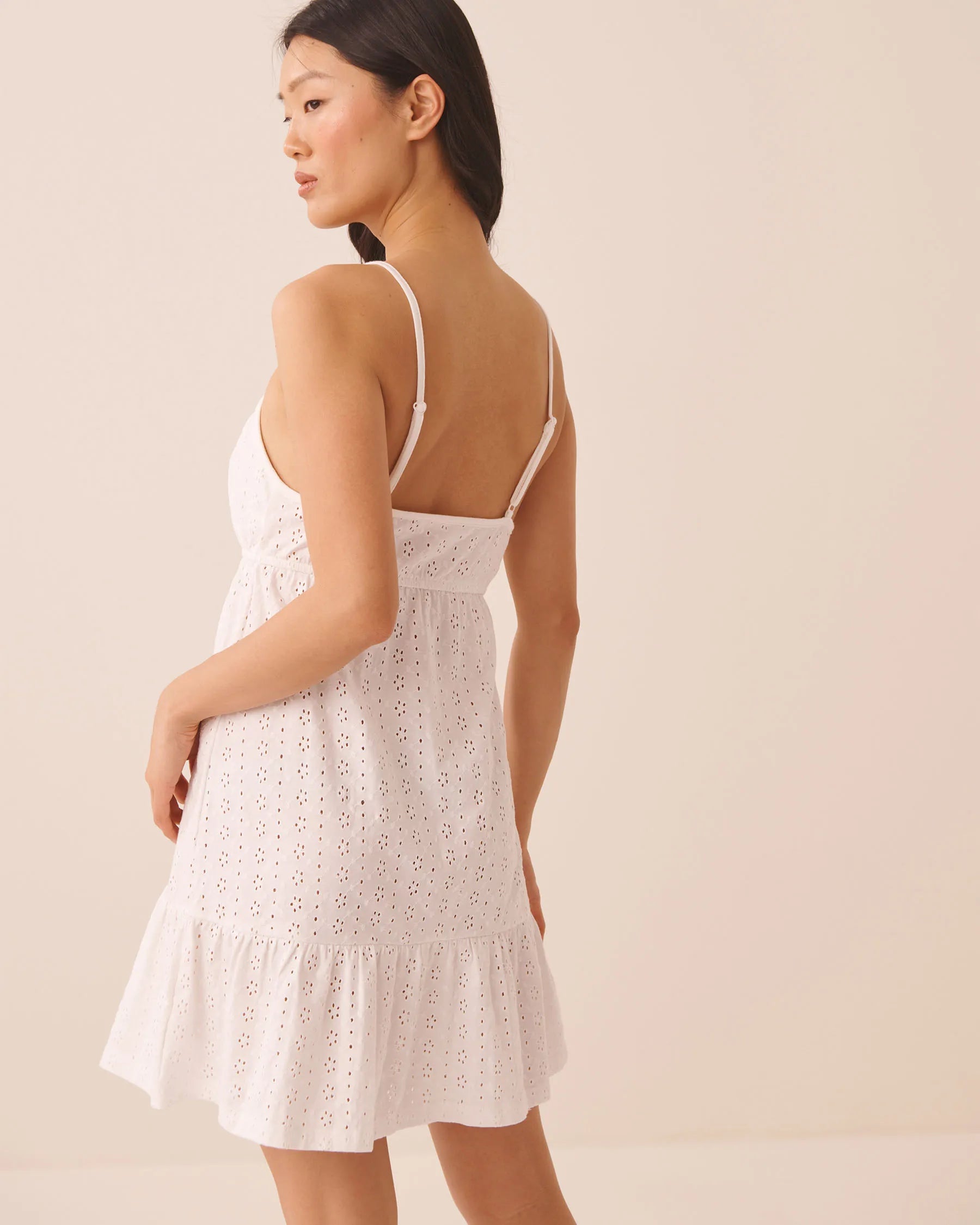 La Vie en Rose Snow White Women Cotton Eyelet Tiered Nightie SKU: 40500494_10011 Image 02