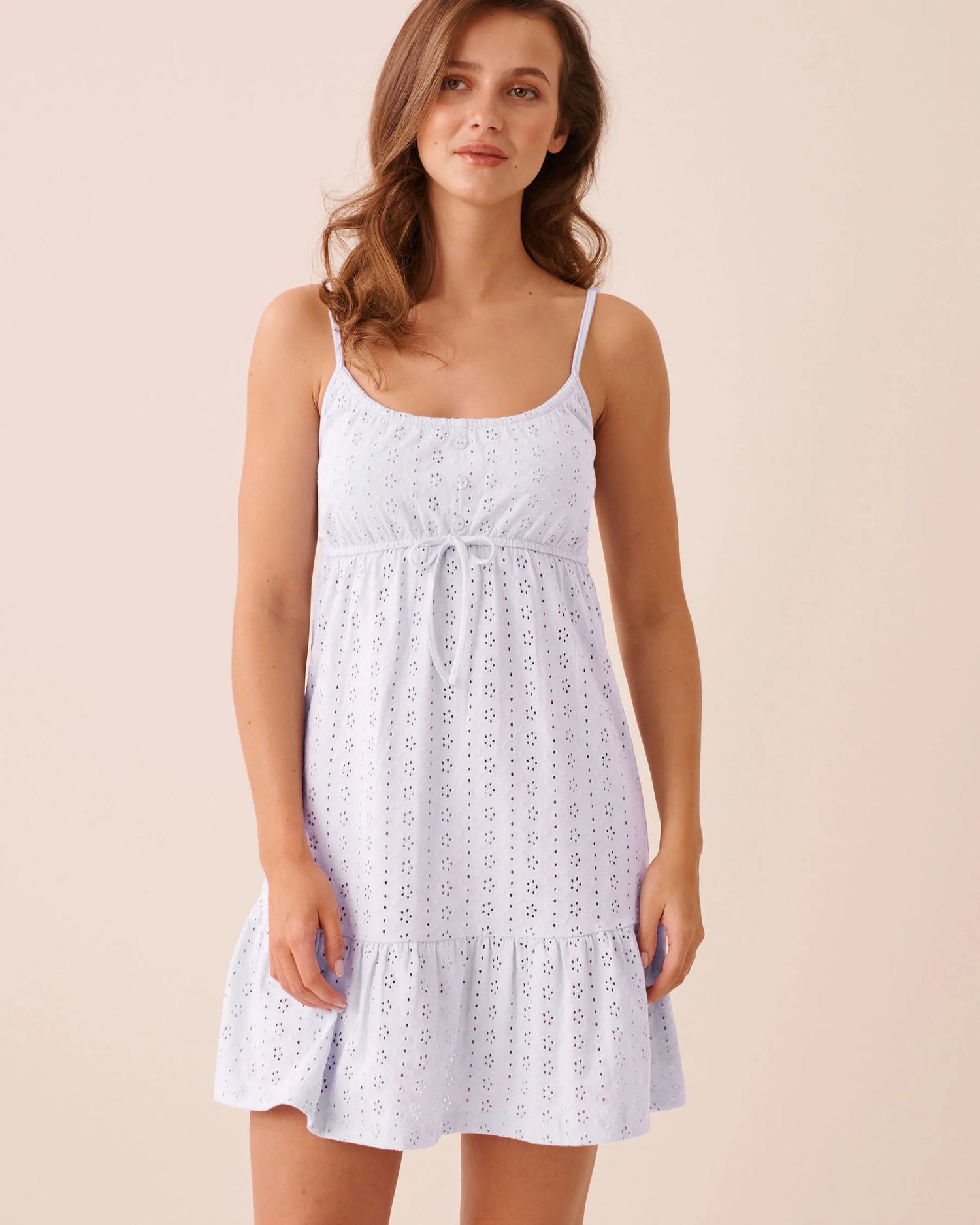 La Vie en Rose Xenon Blue Women Cotton Eyelet Tiered Nightie SKU: 40500494_40188 Image 01