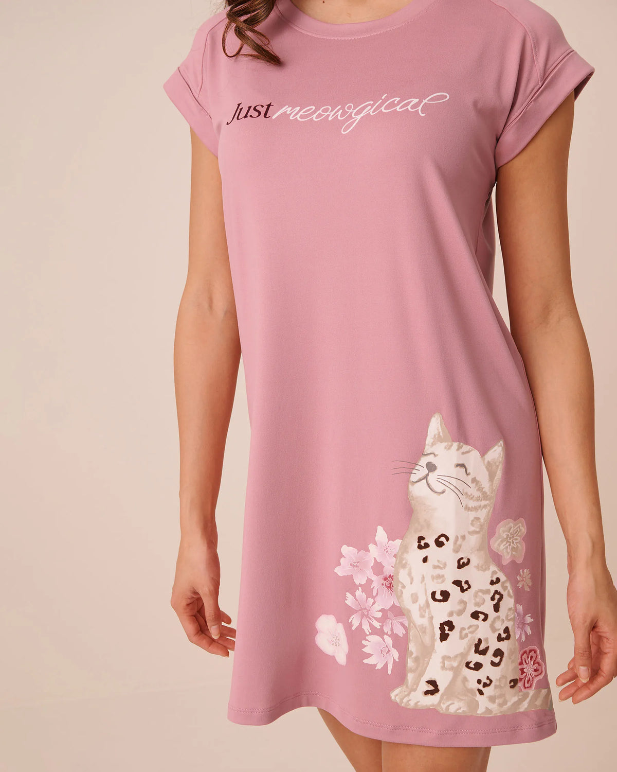 La Vie en Rose Foxglove Women Bengal Cat Print Super Soft Short Sleeve Sleepshir SKU: 40500498_60254 Image 03