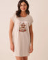 La Vie en Rose Brown Oatmeal Mix Women Highland Cow Print Cotton Short Sleeve Sleepshirt SKU: 40500501_20070 Image 01