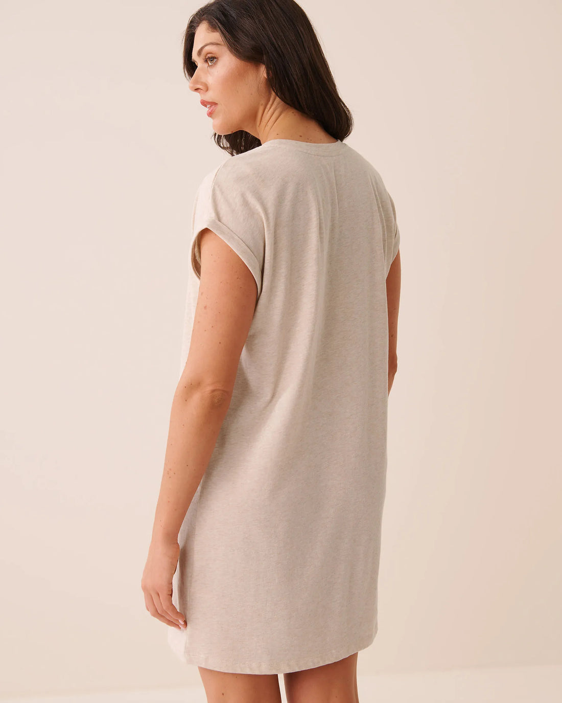 La Vie en Rose Brown Oatmeal Mix Women Highland Cow Print Cotton Short Sleeve Sleepshirt SKU: 40500501_20070 Image 02