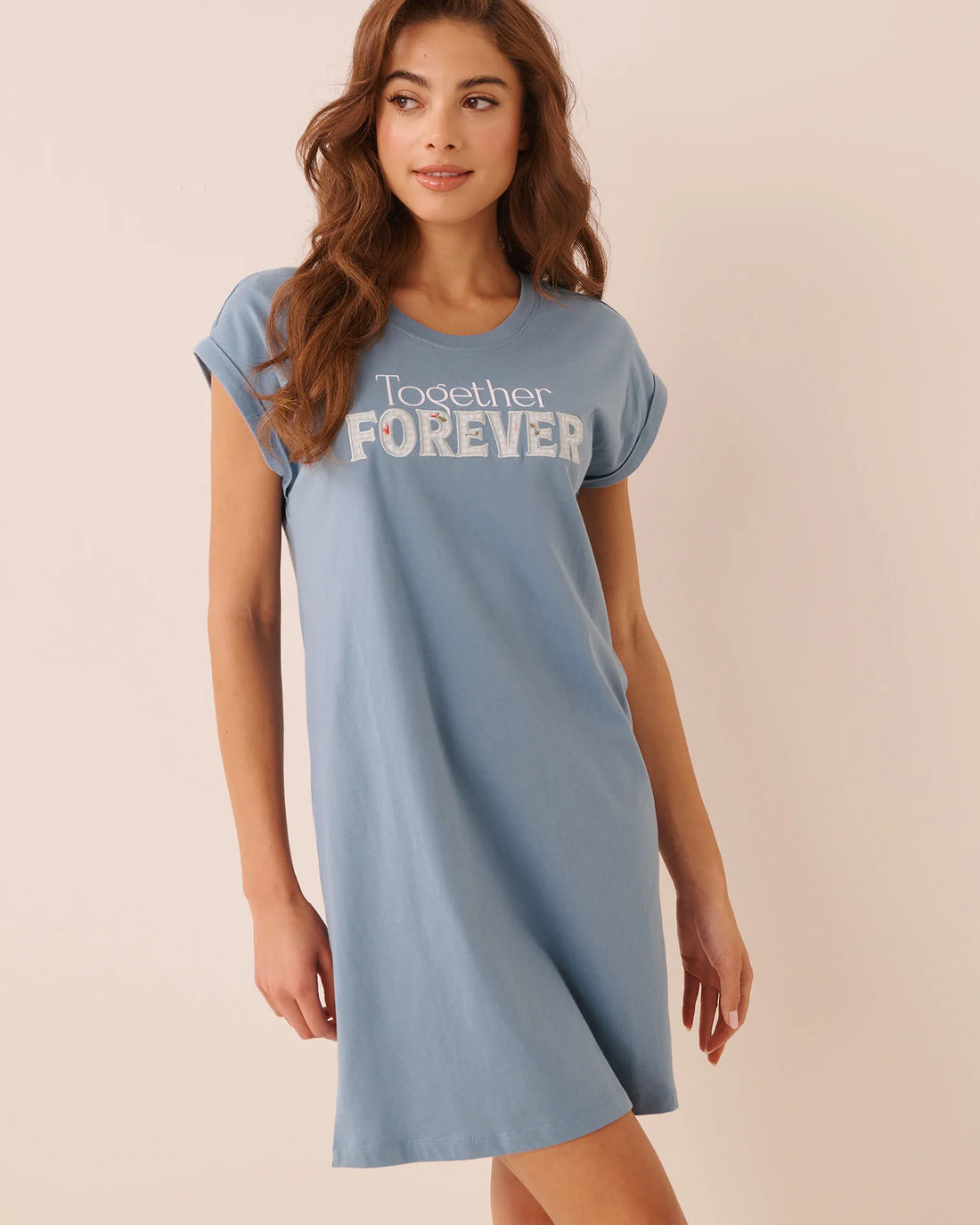 La Vie en Rose Blue Shadow Women Together Forever Print Cotton Short Sleeve Sleepsh SKU: 40500501_40202 Image 01