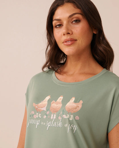 La Vie en Rose Green Milieu Women Chicken Print Super Soft Short Sleeve Sleepshirt SKU: 40500505_30141 Image 04