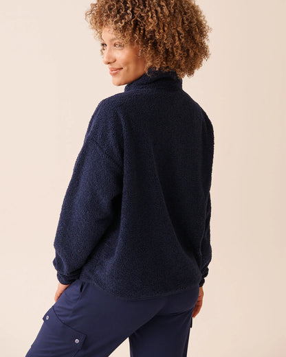 La Vie en Rose_Evening Blue_Teddy Fleece Half-Zip Sweatshirt_40600214_40009_03