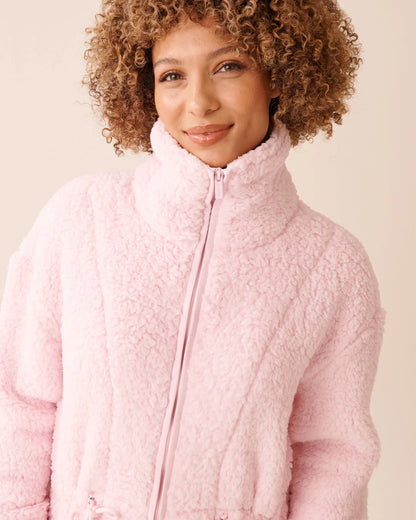 La Vie en Rose_Cherry Blossom_Zip-up Funnel Neck Sherpa Robe_40600221_60074_06