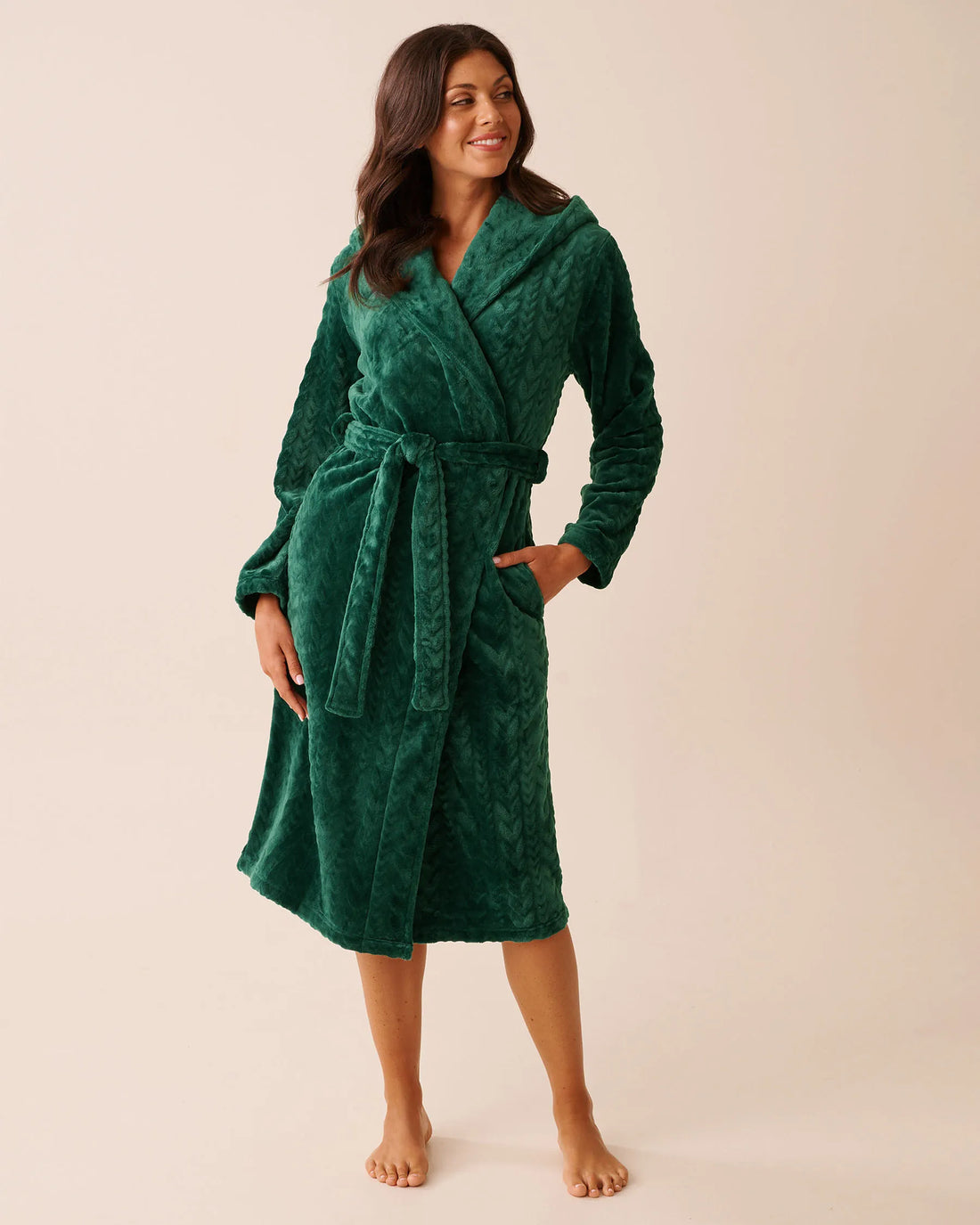 La Vie en Rose_Botanical Garden Cable_Recycled Fibers Soft Cable Knit Hooded Robe_40600223_P30130_01