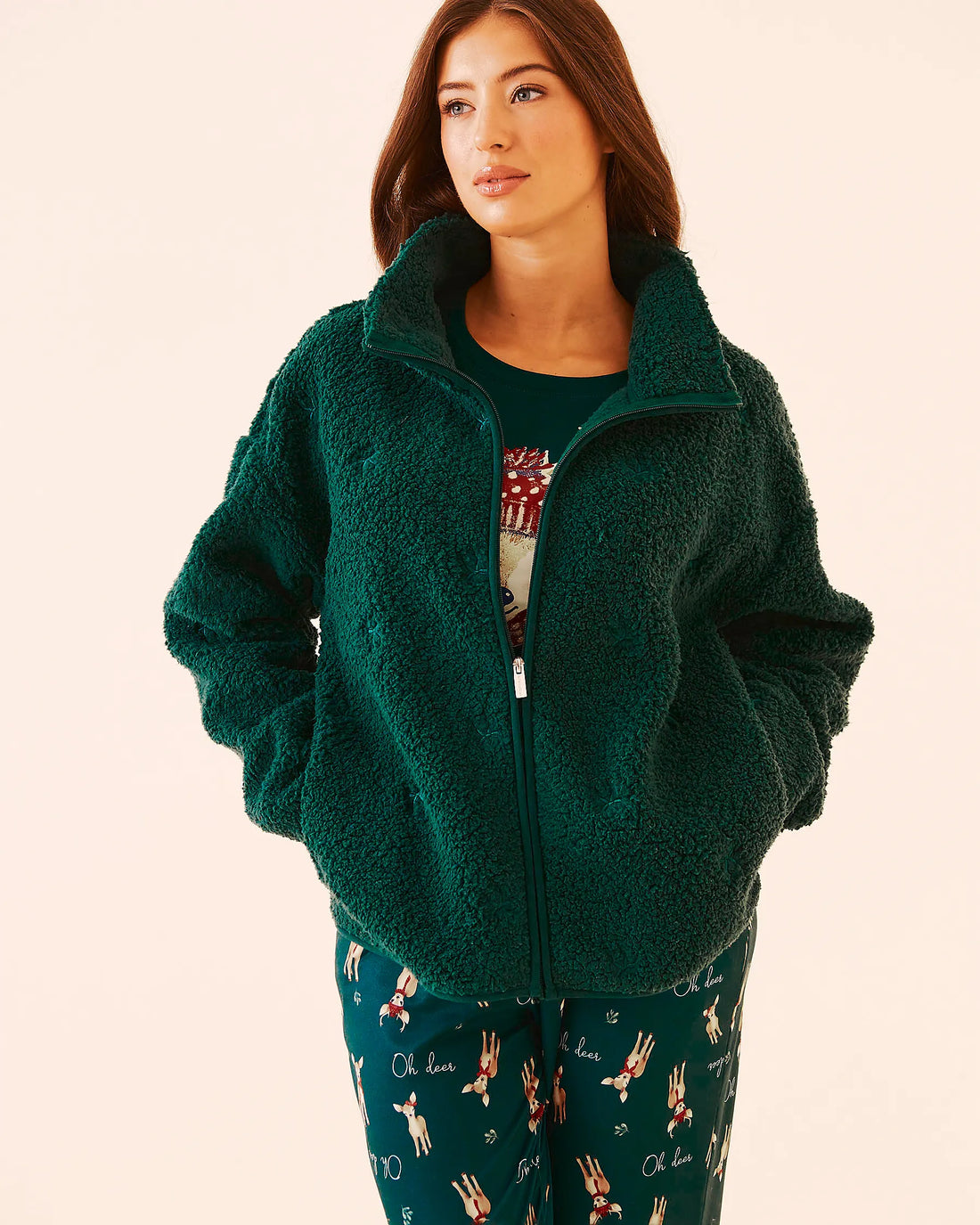 La Vie en Rose_Botanical Garden Bow_Teddy Bear Embroidered Sherpa Cardigan_40600227_P30136_05