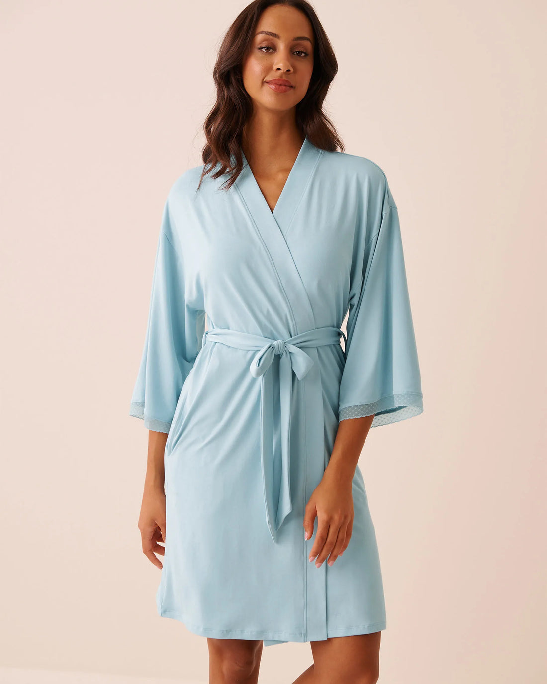 La Vie en Rose Stratosphere Women Super Soft Lace Trim Kimono SKU: 40600228_40274 Image 02
