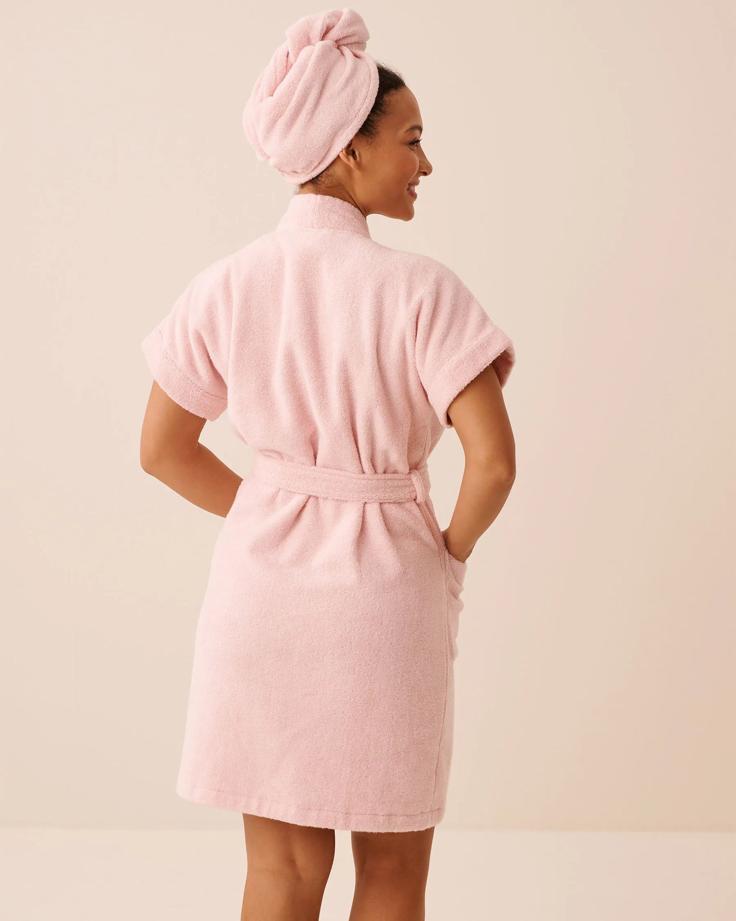 La Vie en Rose Chalk Pink Women Terry Bath Robe &amp; Hair Towel Set SKU: 40600230_60042 Image 05