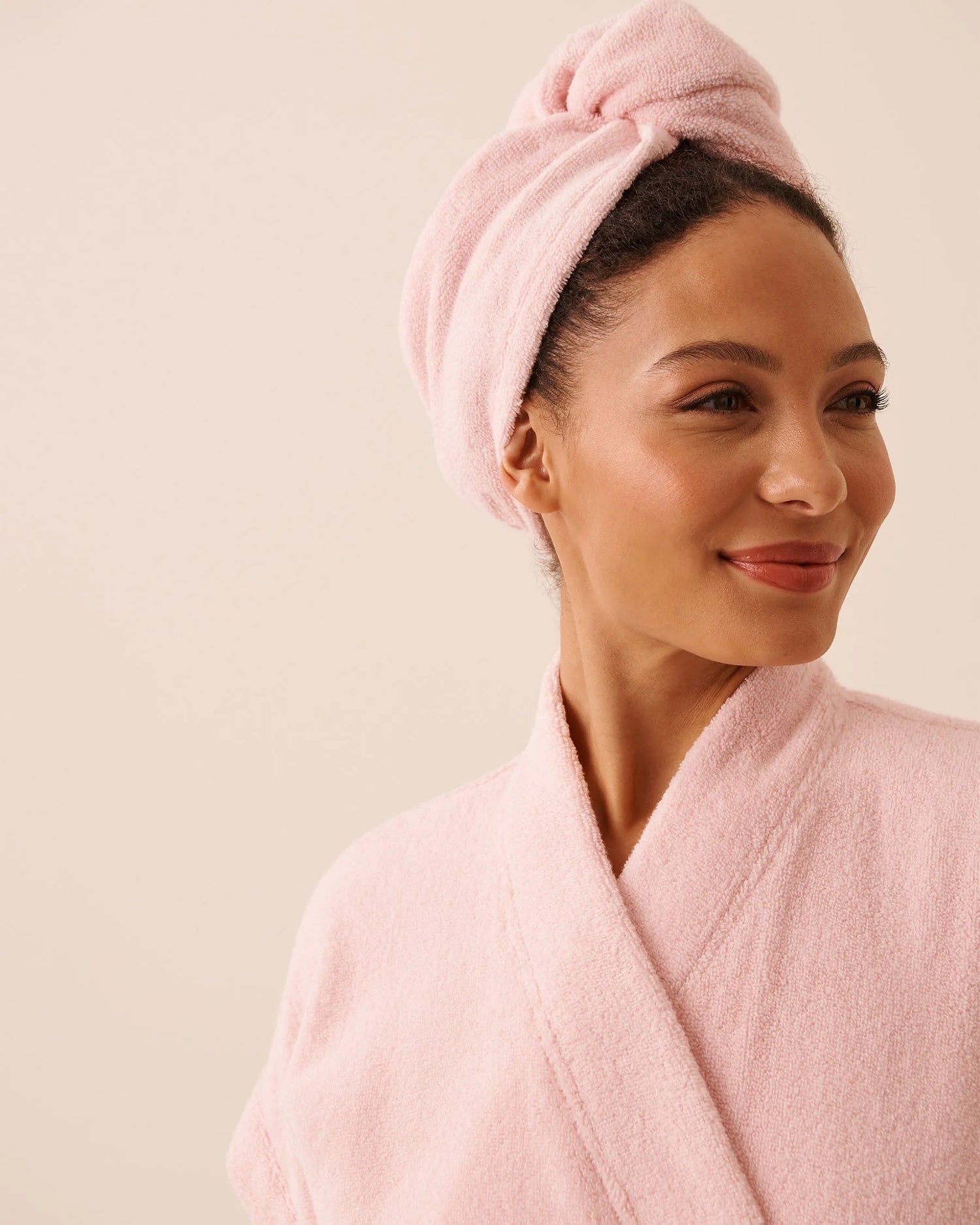 La Vie en Rose Chalk Pink Women Terry Bath Robe &amp; Hair Towel Set SKU: 40600230_60042 Image 07