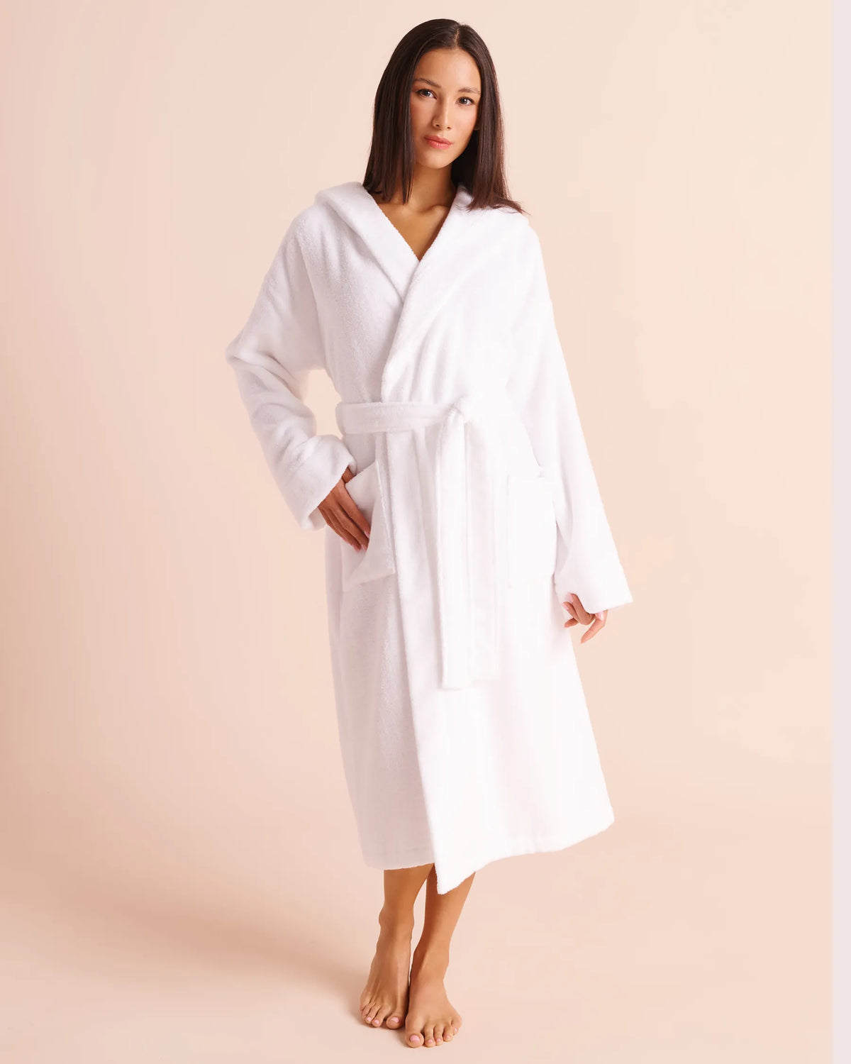 La Vie en Rose Brilliant White Women Terry Spa Hooded Robe SKU: 40600233_10000 Image 01
