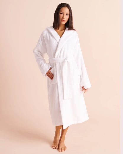 La Vie en Rose Brilliant White Women Terry Spa Hooded Robe SKU: 40600233_10000 Image 01