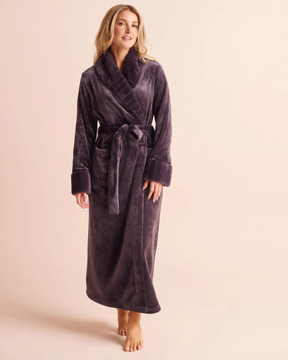 La Vie en Rose Plum Perfect Women Long Faux Fur And Soft Plush Robe SKU: 40600234_50103 Image 02