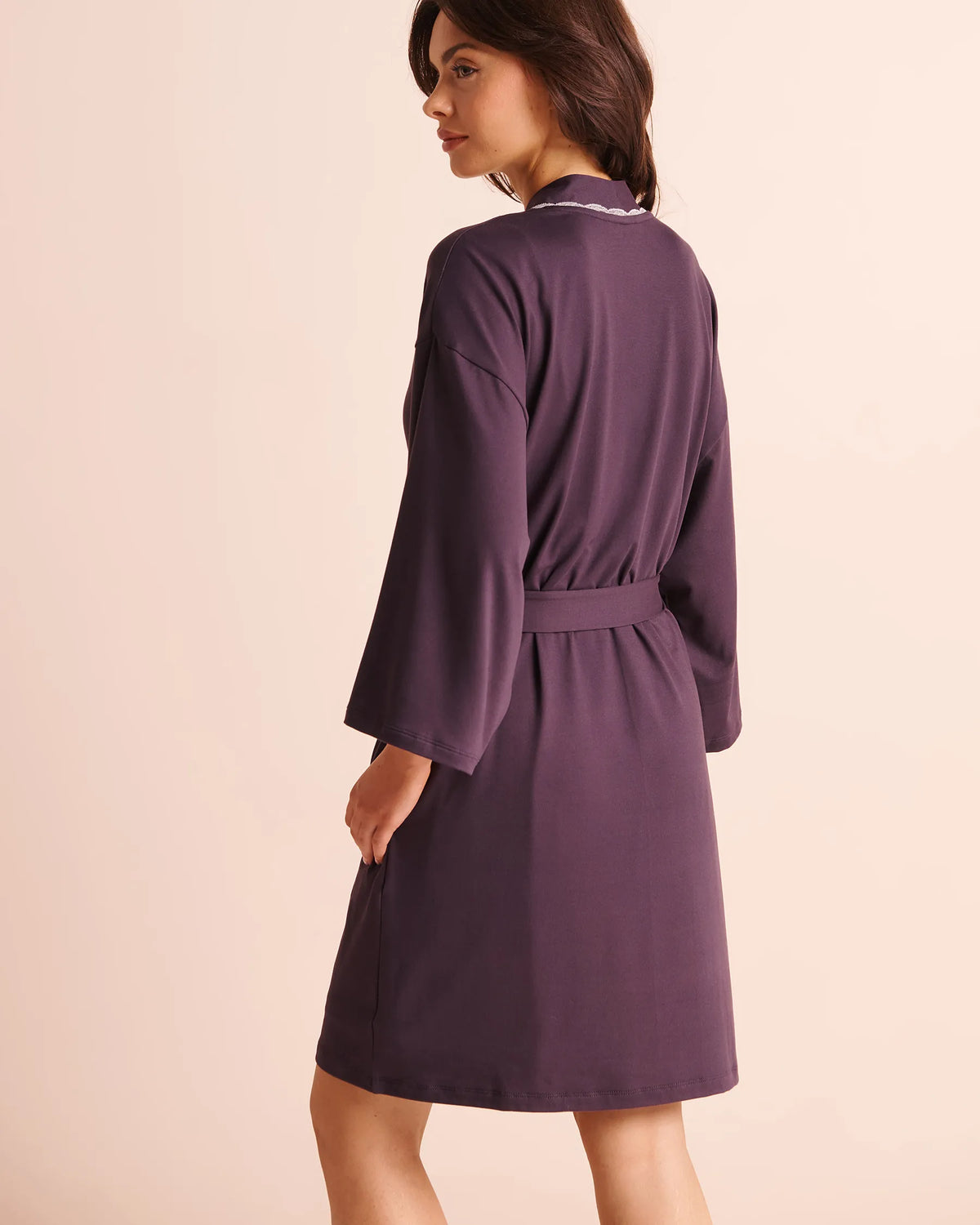 La Vie en Rose Plum Perfect Women Lace-Trim Super Soft Kimono SKU: 40600235_50103 Image 02