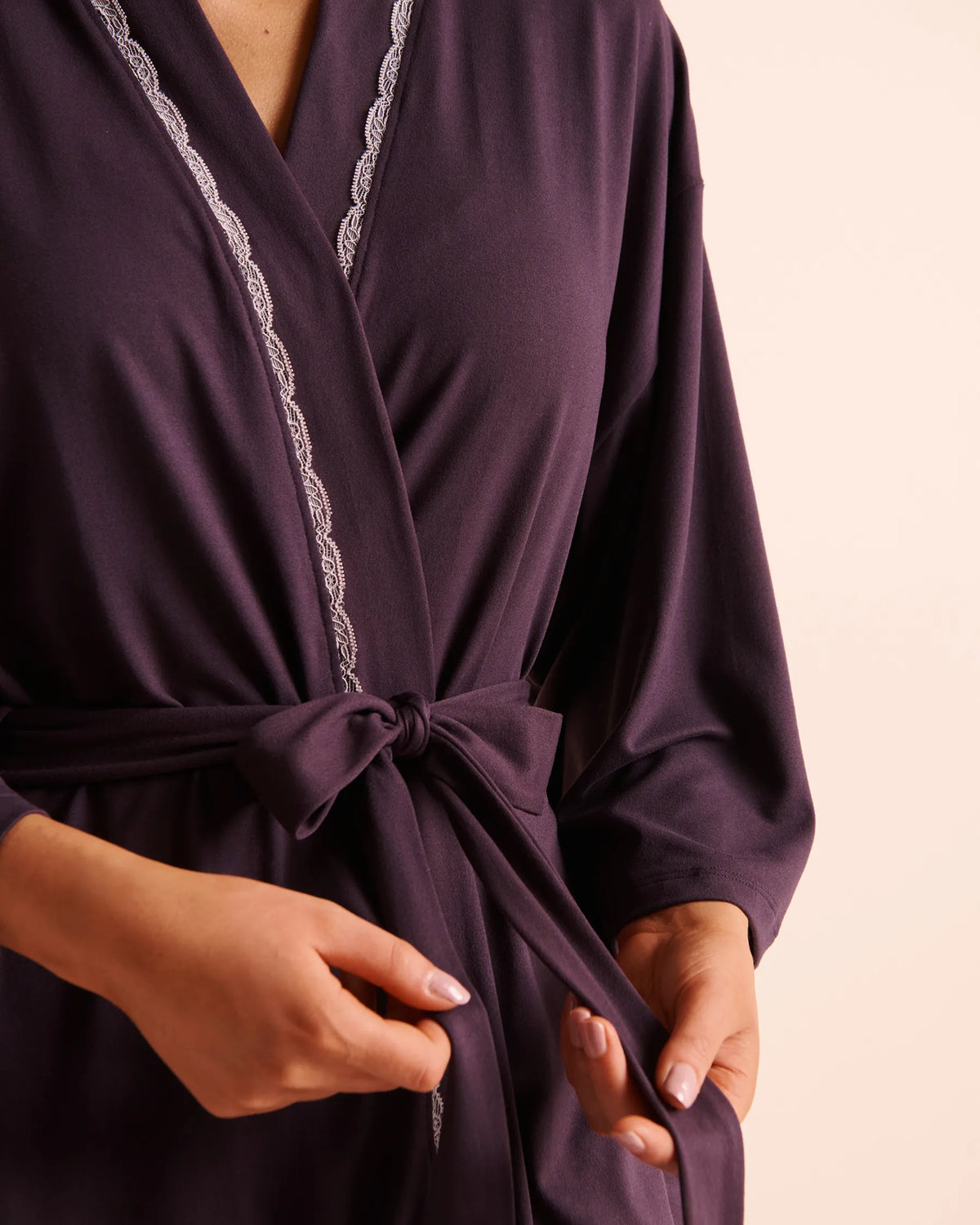La Vie en Rose Plum Perfect Women Lace-Trim Super Soft Kimono SKU: 40600235_50103 Image 03