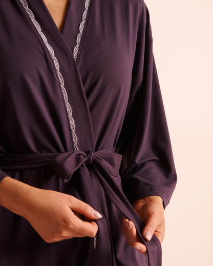 La Vie en Rose Plum Perfect Women Lace-Trim Super Soft Kimono SKU: 40600235_50103 Image 03