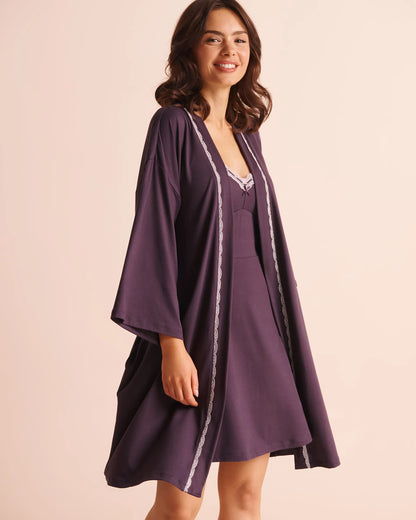 La Vie en Rose Plum Perfect Women Lace-Trim Super Soft Kimono SKU: 40600235_50103 Image 04
