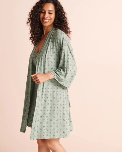 La Vie en Rose Green Milieu Flowers Women Floral Bouquet Print Lace-Trim Super Soft Kimono SKU: 40600235_P30165 Image 04