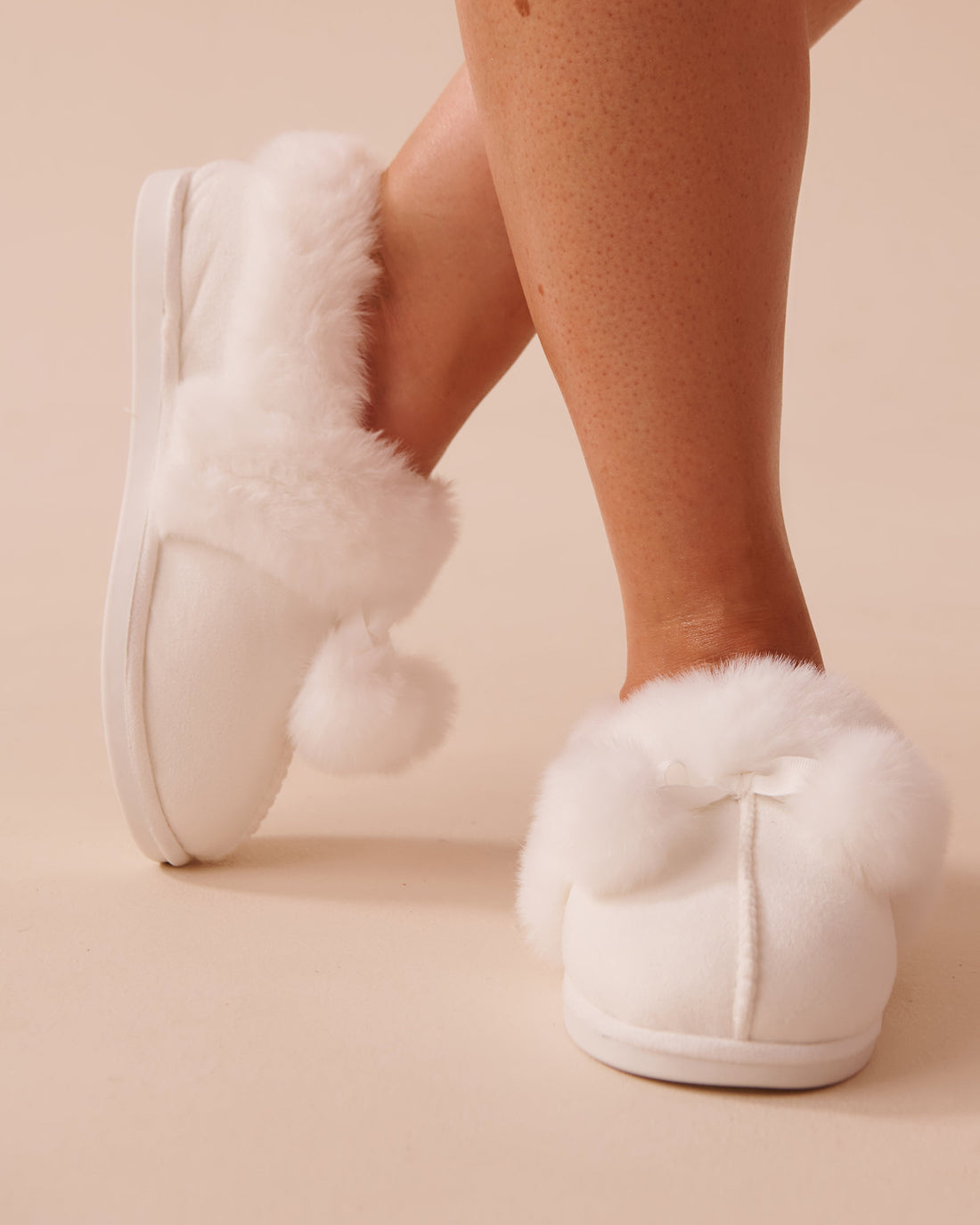 Bow & Pompom Suede Bootie Slippers_40700363_10011_01