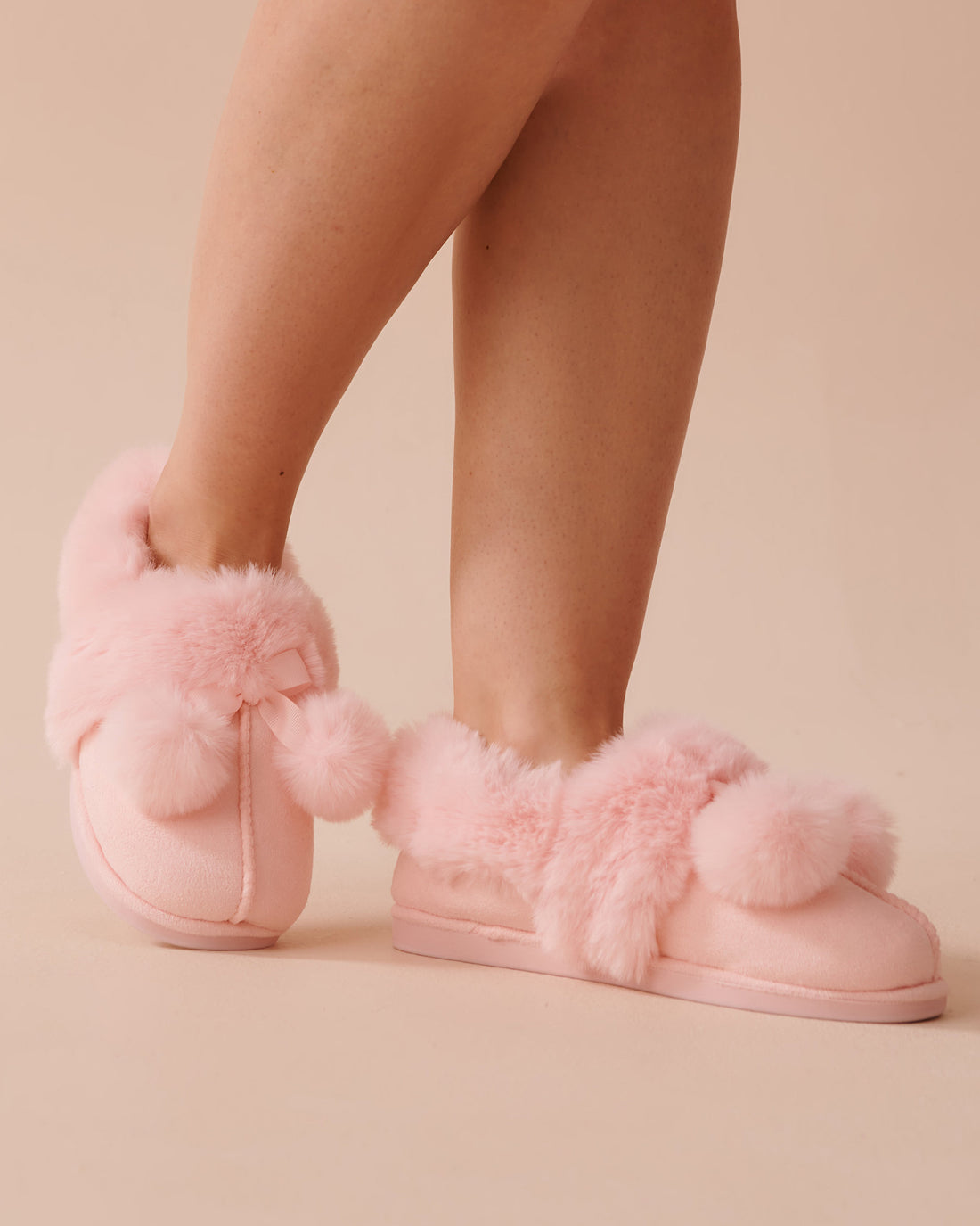 Bow & Pompom Suede Bootie Slippers_40700363_60042_01