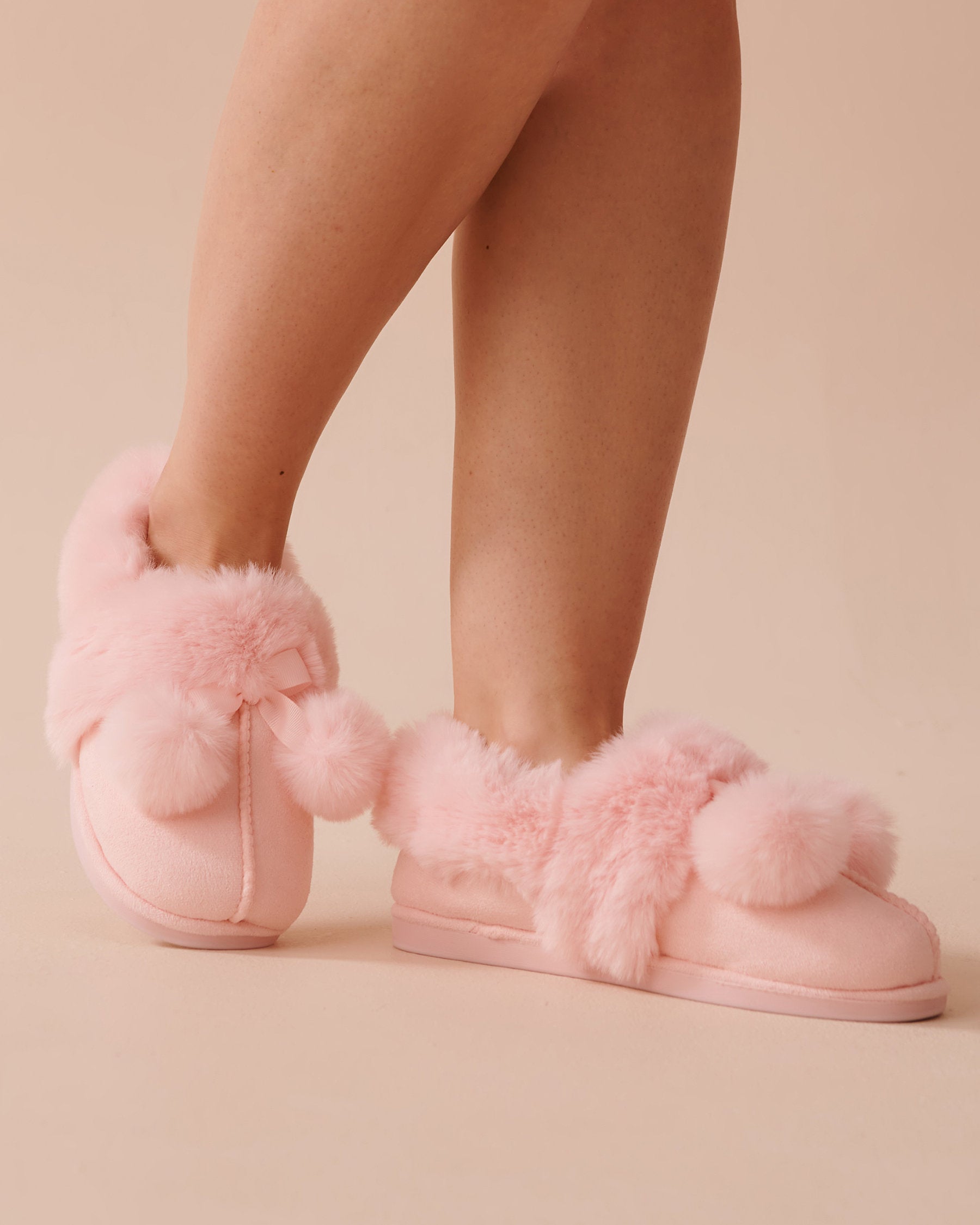 Bow &amp; Pompom Suede Bootie Slippers_40700363_60042_01