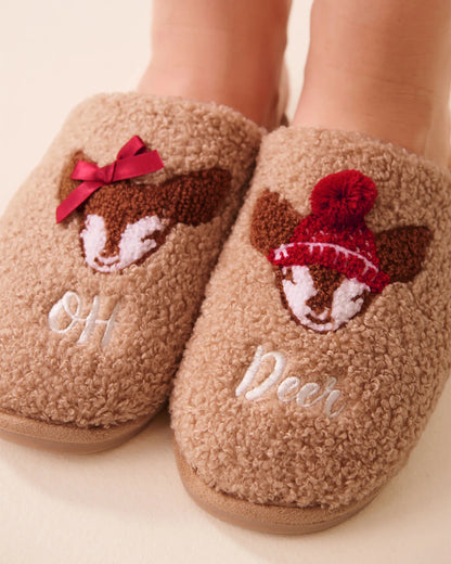 La Vie en Rose_Brush_Deer Embroidered Curly Fur Slippers_40700437_20112_01