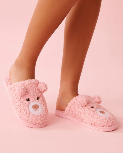 La Vie en Rose Tickled Pink Women Teddy Bear Curly Fur Slippers SKU: 40700452_60229 Image 01
