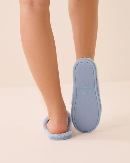 La Vie en Rose Brunnera Blue Women Peach Embroidery Curly Fur Slide Slippers SKU: 40700472_40293 Image 02