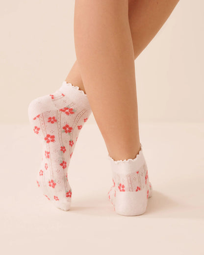 La Vie en Rose Snow White Hibiscus Women Hibiscus Pointelle Ankle Socks SKU: 40700475_P10608 Image 02