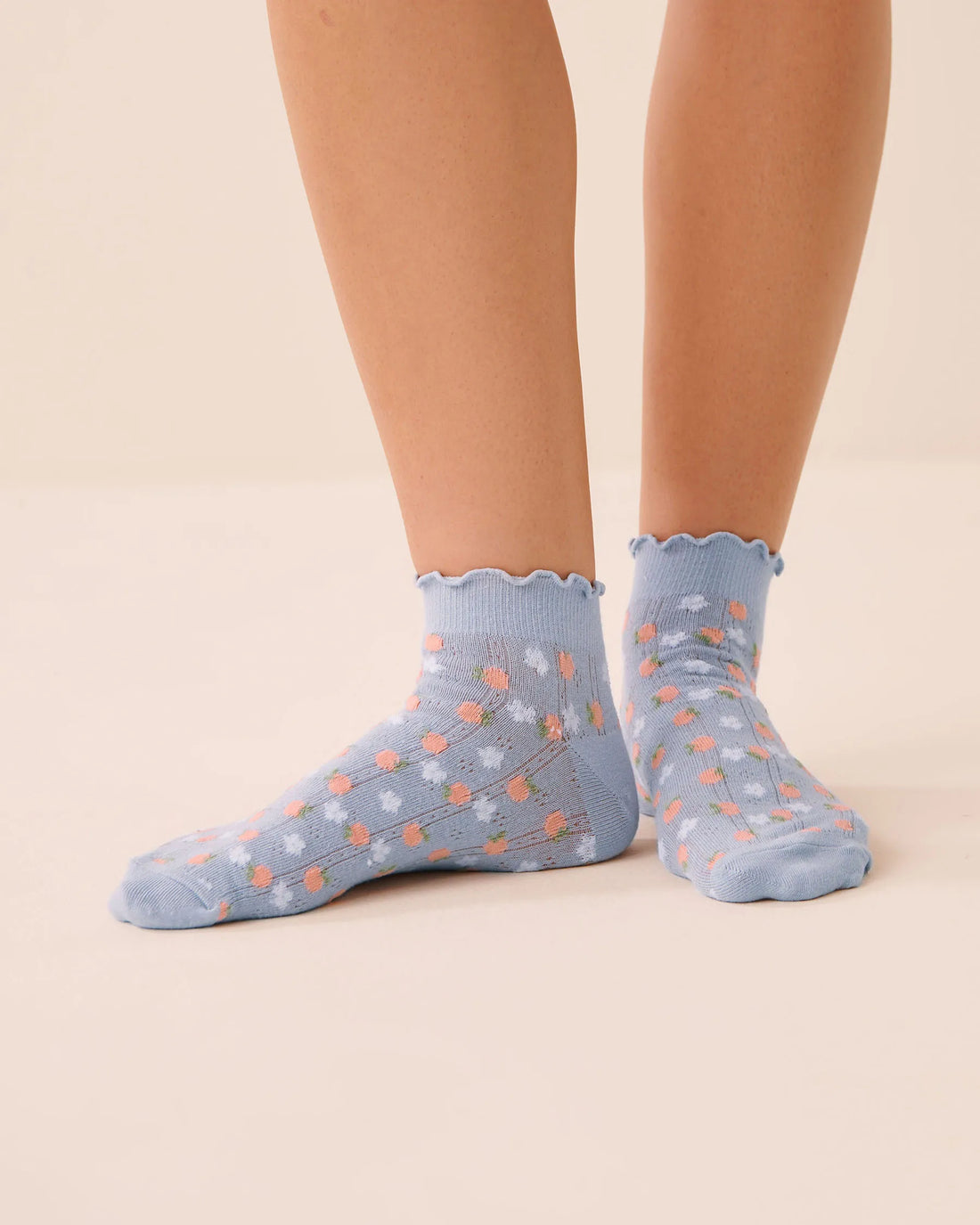 La Vie en Rose Xenon Blue Peach Women Peach Pointelle Ankle Socks SKU: 40700475_P40576 Image 01