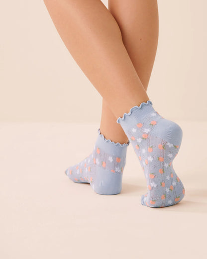 La Vie en Rose Xenon Blue Peach Women Peach Pointelle Ankle Socks SKU: 40700475_P40576 Image 02