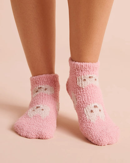 La Vie en Rose Pink Nectar Cat Women Plush Cat Socks SKU: 40700484_P60511 Image 01