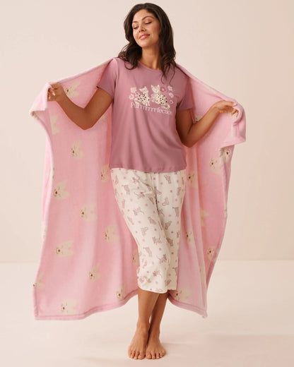 La Vie en Rose Pink Nectar Cat Women Cat Print Soft Plush Blanket SKU: 40700490_P60511 Image 03