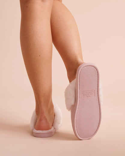 La Vie en Rose Violet Ice Women Floral Embroidered Faux Suede and Fur Slippers SKU: 40700498_50067 Image 02