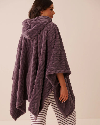 La Vie en Rose Black Plum Cable Women Leopard Soft Plush Hooded Cape SKU: 40700503_P50114 Image 03