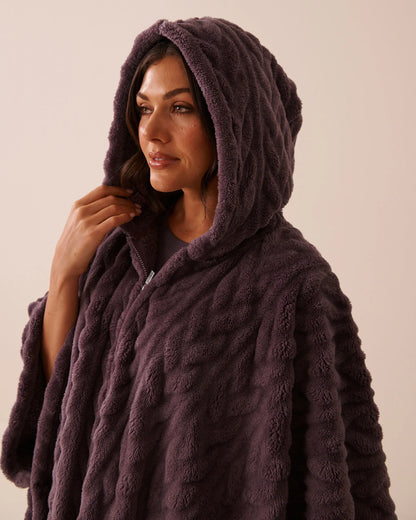 La Vie en Rose Black Plum Cable Women Leopard Soft Plush Hooded Cape SKU: 40700503_P50114 Image 04