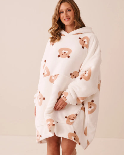 La Vie en Rose Snow White Marmott Face Women Groundhog Soft Plush Oversized Hoodie SKU: 40700504_P10643 Image 03