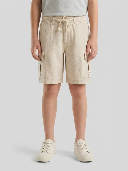 Benetton Beige Boys Linen Blend Cargo Bermuda Shorts SKU: 40G8C904J_902 Image 00