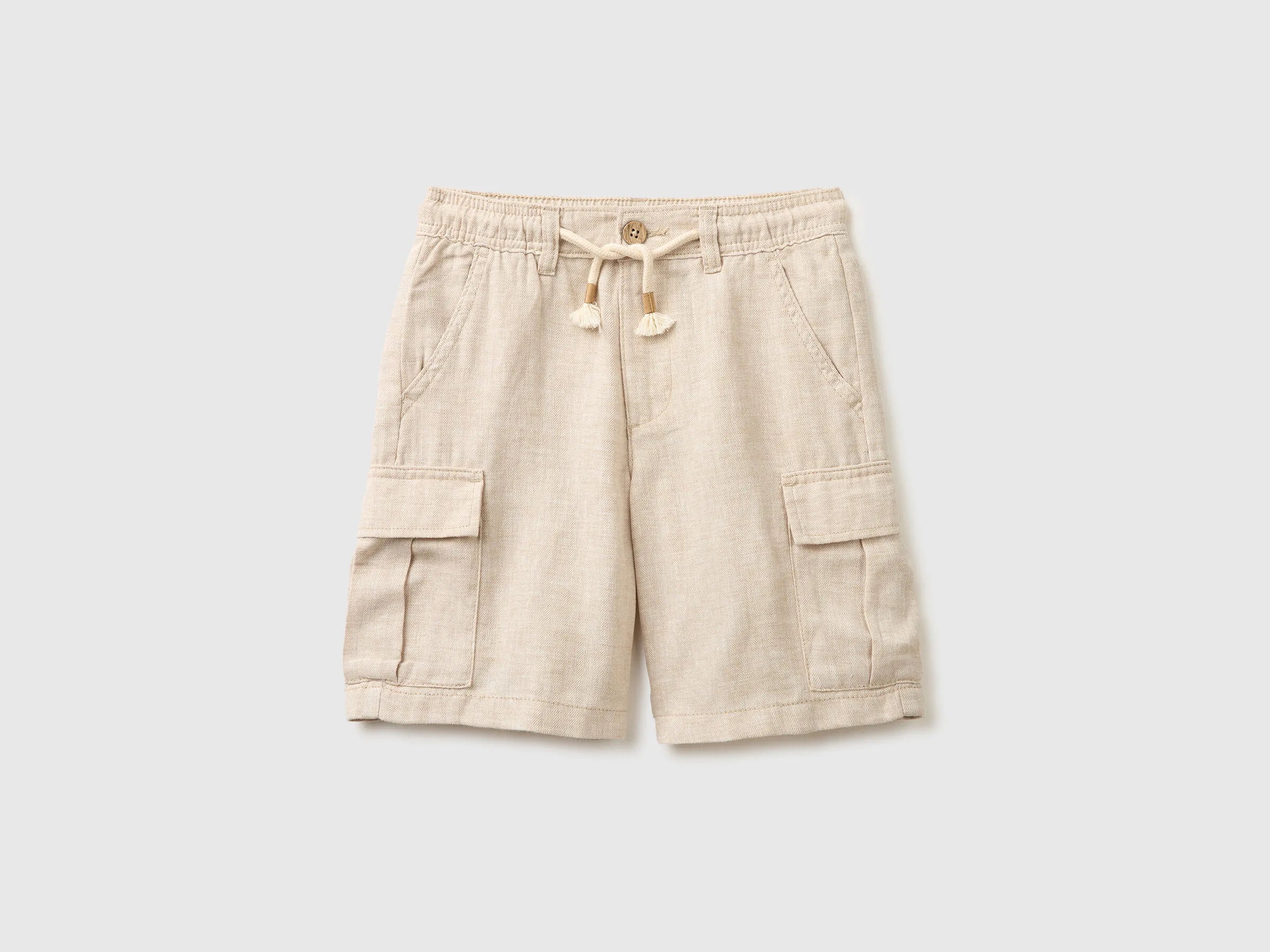 Benetton Beige Boys Linen Blend Cargo Bermuda Shorts SKU: 40G8C904J_902 Image 01