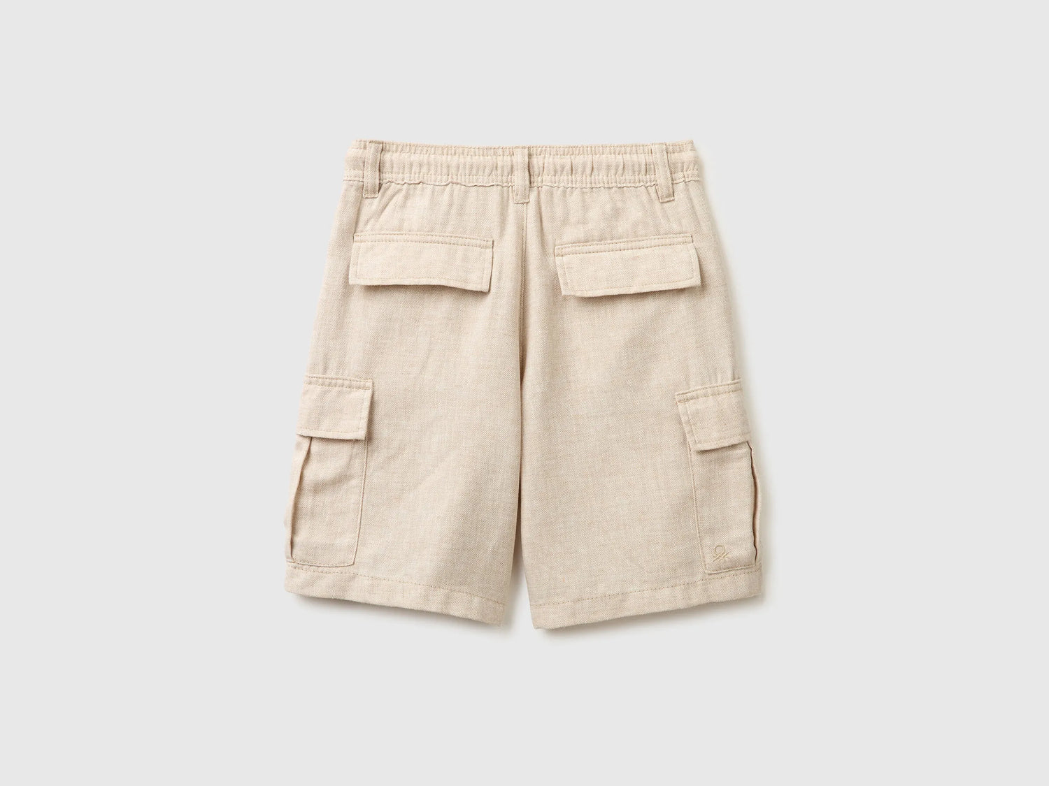 Benetton Beige Boys Linen Blend Cargo Bermuda Shorts SKU: 40G8C904J_902 Image 02