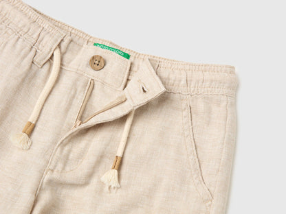 Benetton Beige Boys Linen Blend Cargo Bermuda Shorts SKU: 40G8C904J_902 Image 03