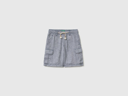 Benetton Blue Boys Linen Blend Cargo Bermuda Shorts SKU: 40G8C904J_903 Image 01