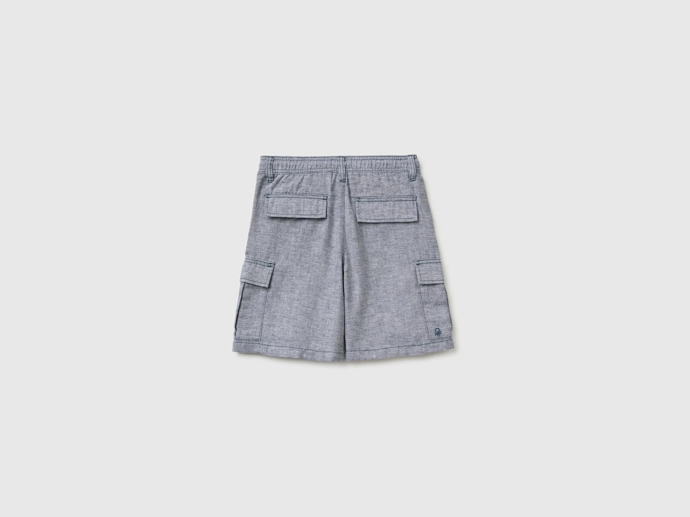 Benetton Blue Boys Linen Blend Cargo Bermuda Shorts SKU: 40G8C904J_903 Image 02