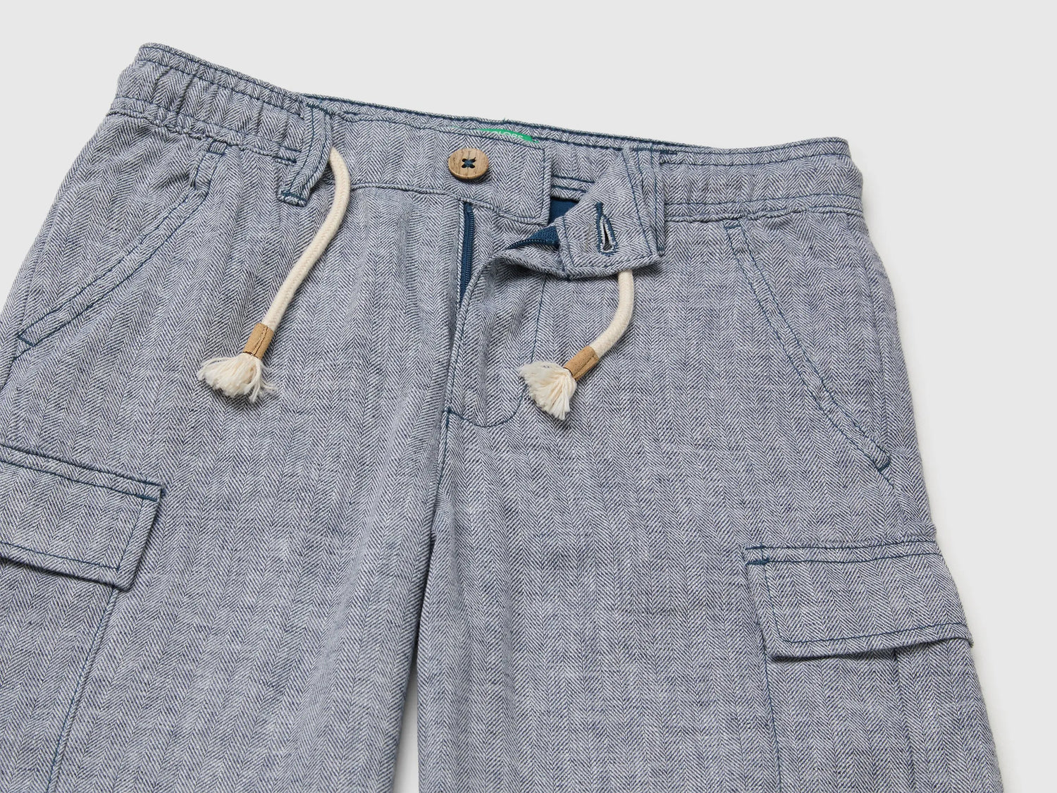 Benetton Blue Boys Linen Blend Cargo Bermuda Shorts SKU: 40G8C904J_903 Image 03