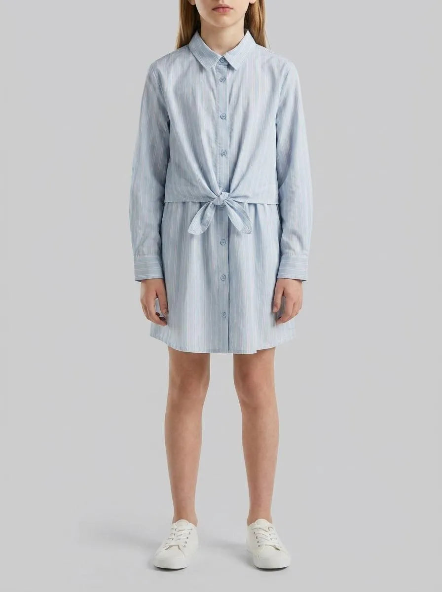 Benetton Light Blue Girls Striped Shirt Dress SKU: 40N7CV03Q_903 Image 00